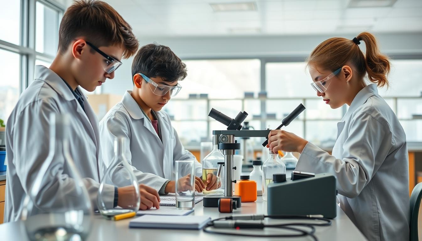 Students studying together in modern classroom